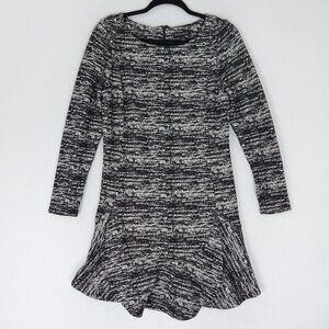 Banana Republic Dress Women 12 Petite Black White Long Sleeve Peplum Knit Casual